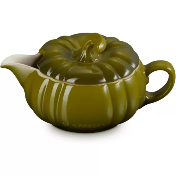 imageLe Creuset Stoneware Pumpkin Gravy Boat with Lid 14 oz PersimmonOlive
