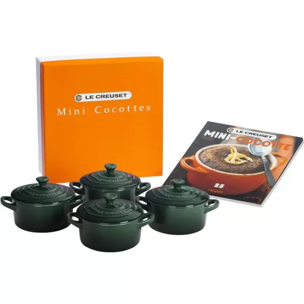 imageLe Creuset Stoneware Set of 4 Mini Cocottes with Cookbook 8 oz each CeriseArtichaut