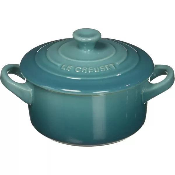 imageLe Creuset Stoneware Set of 4 Mini Cocottes with Cookbook 8 oz each CeriseCaribbean
