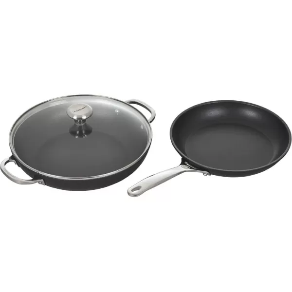 imageLe Creuset Toughened Nonstick Pro Cookware Set 3pc 95 Fry Pan ampamp 25 qt Braiser WGlass Lid