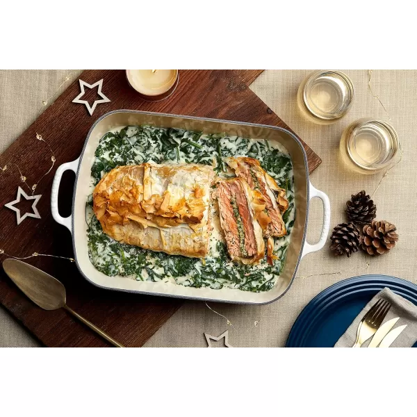 imageLe Creuset Enameled Cast Iron Signature Rectangular Roaster 525 qt 117quot x 168quot  WhiteShallot