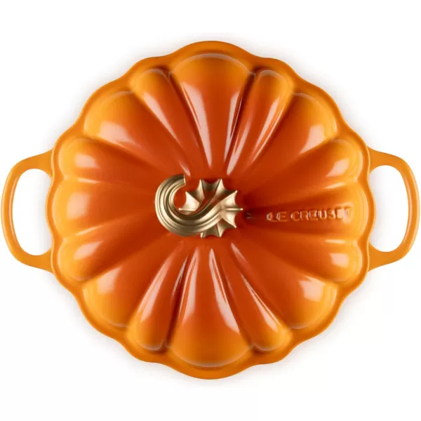 imageLe Creuset Enameled Cast Iron Figural Pumpkin Cocotte 4 qt White wCopper KnobPersimmon
