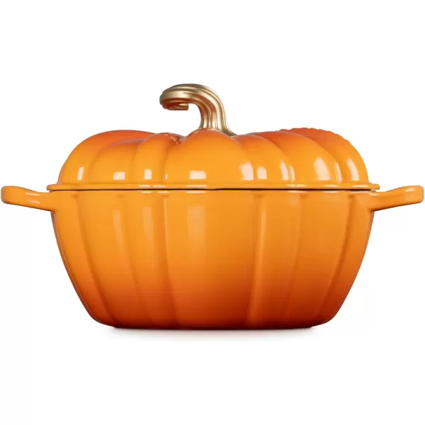 imageLe Creuset Enameled Cast Iron Figural Pumpkin Cocotte 4 qt White wCopper KnobPersimmon