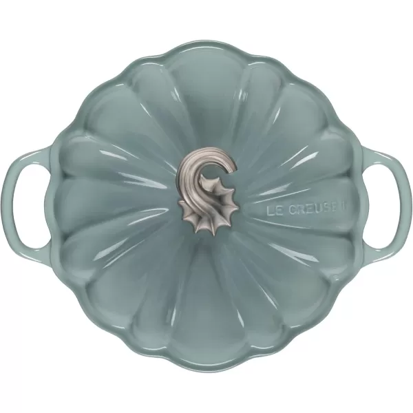imageLe Creuset Enameled Cast Iron Figural Pumpkin Cocotte 4 qt White wCopper KnobSea Salt