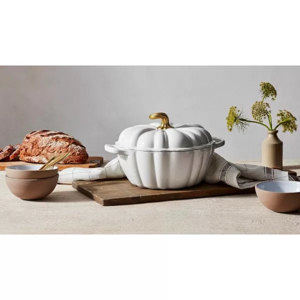 imageLe Creuset Enameled Cast Iron Figural Pumpkin Cocotte 4 qt White wCopper KnobWhite