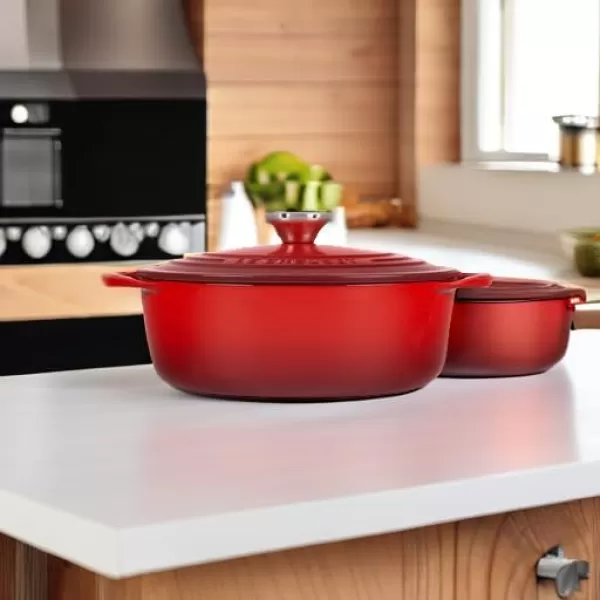 imageLe Creuset Enameled Cast Iron Shallow Round Oven 275 Qt FlameCerise