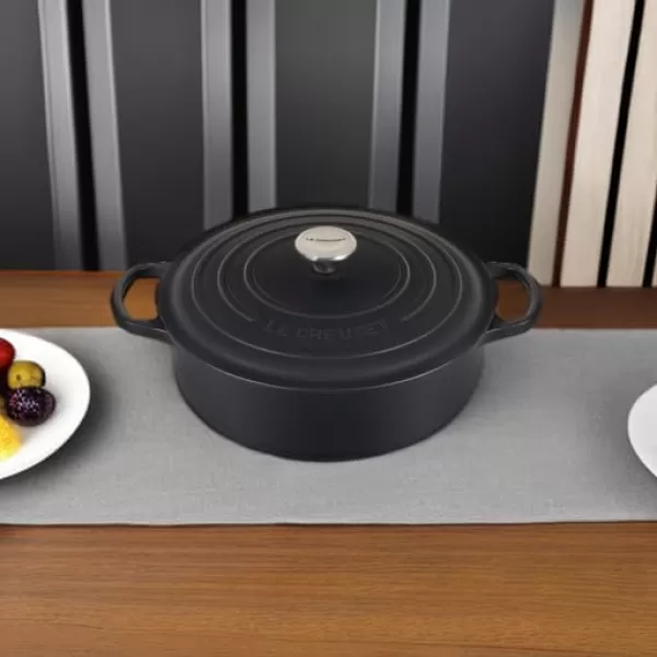 imageLe Creuset Enameled Cast Iron Signature Round Wide Dutch Oven 675 qt CeriseLicorice