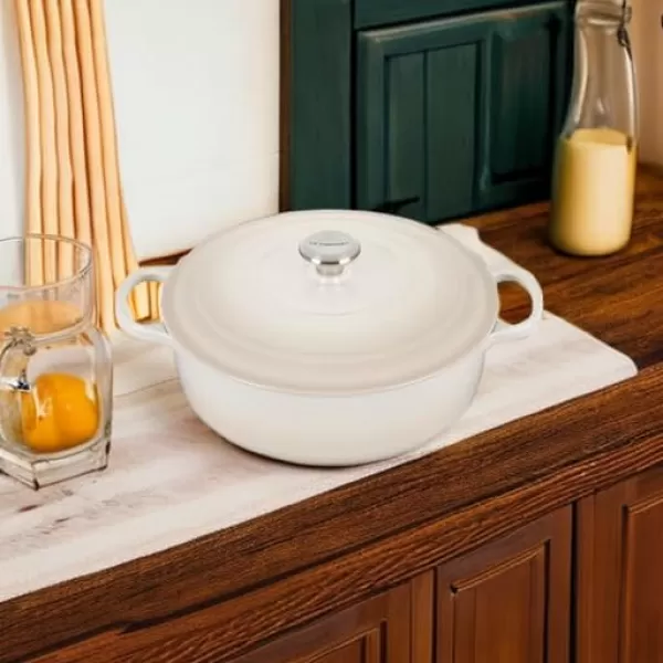 imageLe Creuset Enameled Cast Iron Signature Round Wide Dutch Oven 675 qt CeriseMeringue
