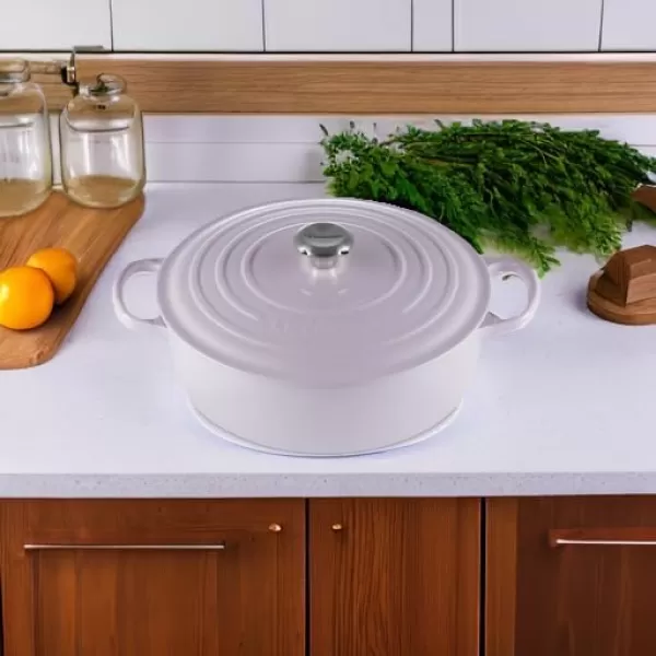 imageLe Creuset Enameled Cast Iron Signature Round Wide Dutch Oven 675 qt CeriseShallot