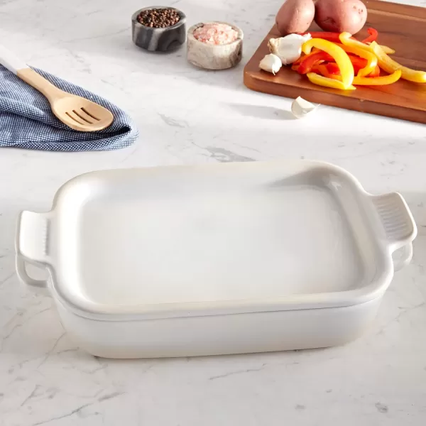 imageLe Creuset Stoneware Rectangular Dish with Platter Lid 14 34quot X 9quot WhiteMeringue