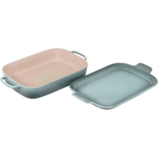 imageLe Creuset Stoneware Rectangular Dish with Platter Lid 14 34quot X 9quot WhiteSea Salt