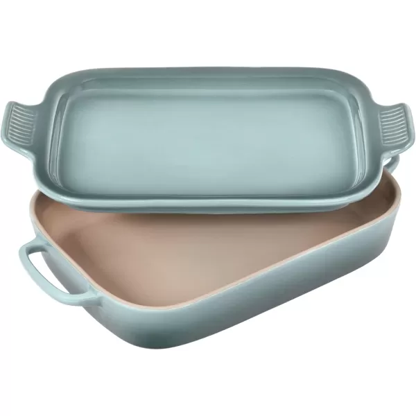 imageLe Creuset Stoneware Rectangular Dish with Platter Lid 14 34quot X 9quot WhiteSea Salt