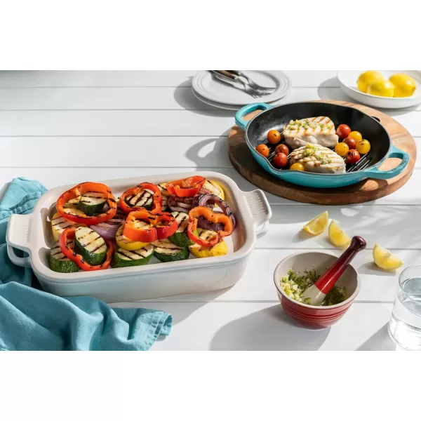 imageLe Creuset Stoneware Rectangular Dish with Platter Lid 14 34quot X 9quot WhiteSea Salt