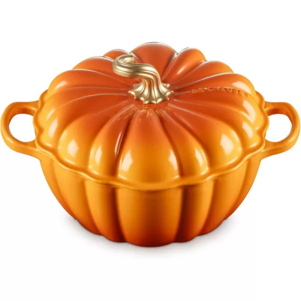 imageLe Creuset Enameled Cast Iron Figural Pumpkin Cocotte 4 qt White wCopper KnobPersimmon