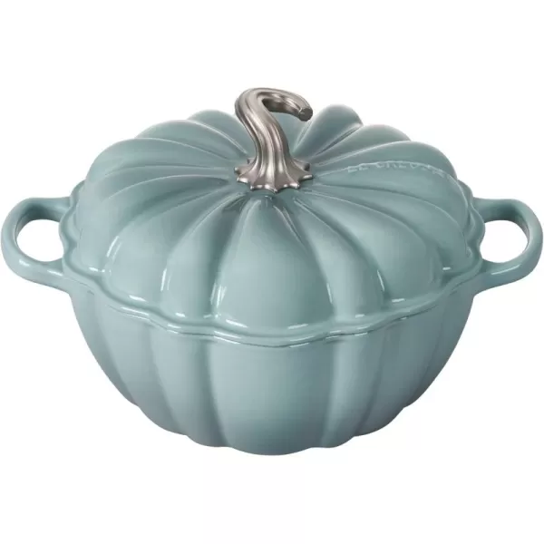 imageLe Creuset Enameled Cast Iron Figural Pumpkin Cocotte 4 qt White wCopper KnobSea Salt