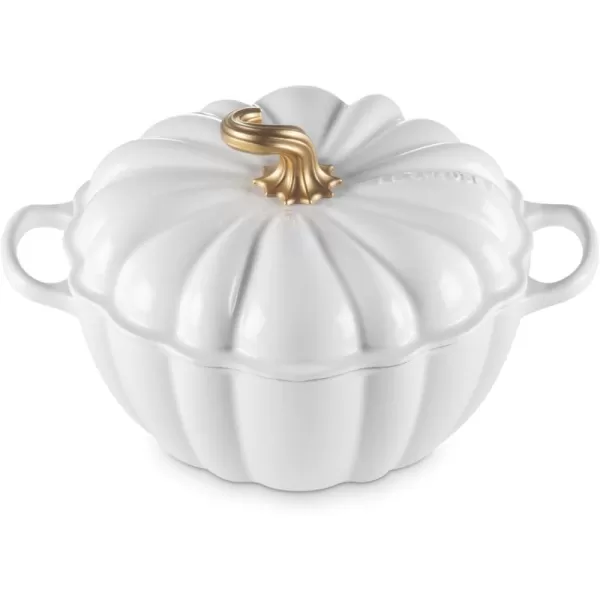 imageLe Creuset Enameled Cast Iron Figural Pumpkin Cocotte 4 qt White wCopper KnobWhite