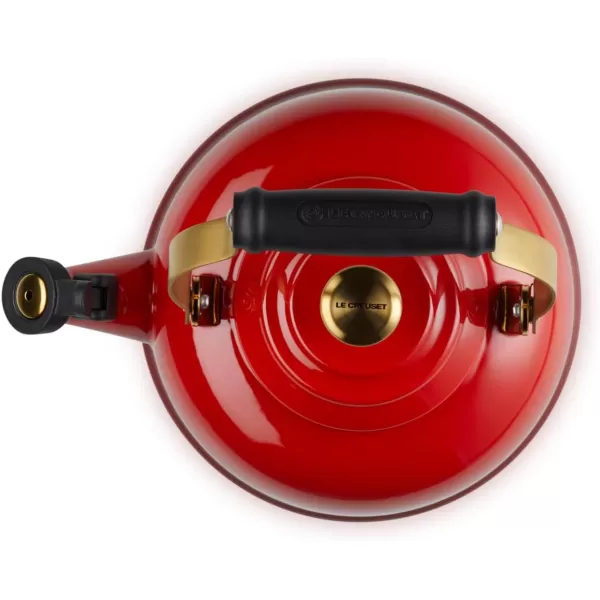 imageLe Creuset Enamel on Steel Whistling Tea Kettle with Gold Finishes 17 qt CeriseCerise