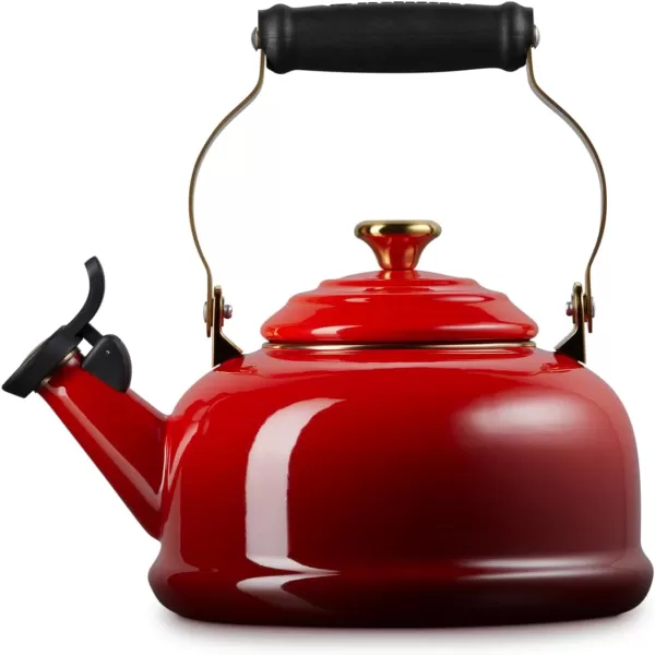 imageLe Creuset Enamel on Steel Whistling Tea Kettle with Gold Finishes 17 qt CeriseCerise