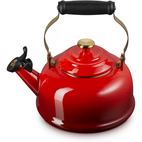 imageLe Creuset Enamel on Steel Whistling Tea Kettle with Gold Finishes 17 qt CeriseCerise