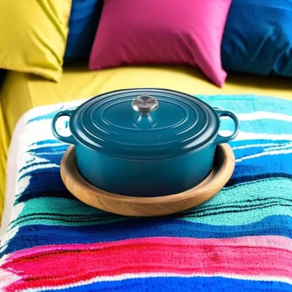 imageLe Creuset Enameled Cast Iron Signature Oval Dutch Oven 675 qt Deep Teal