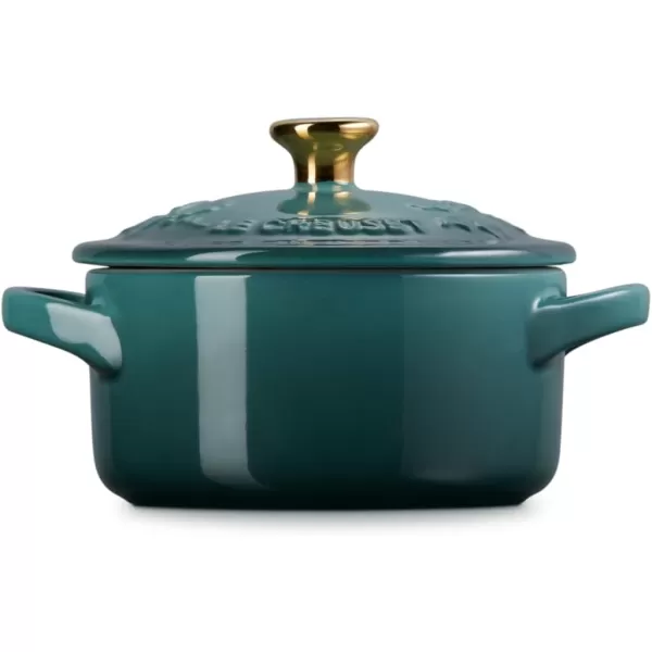 imageLe Creuset Stoneware Holly Collection Mini Round Cocotte 8 Oz Cerise with Gold KnobArtichaut