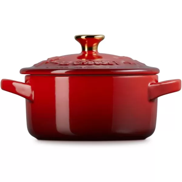 imageLe Creuset Stoneware Holly Collection Mini Round Cocotte 8 Oz Cerise with Gold KnobCerise