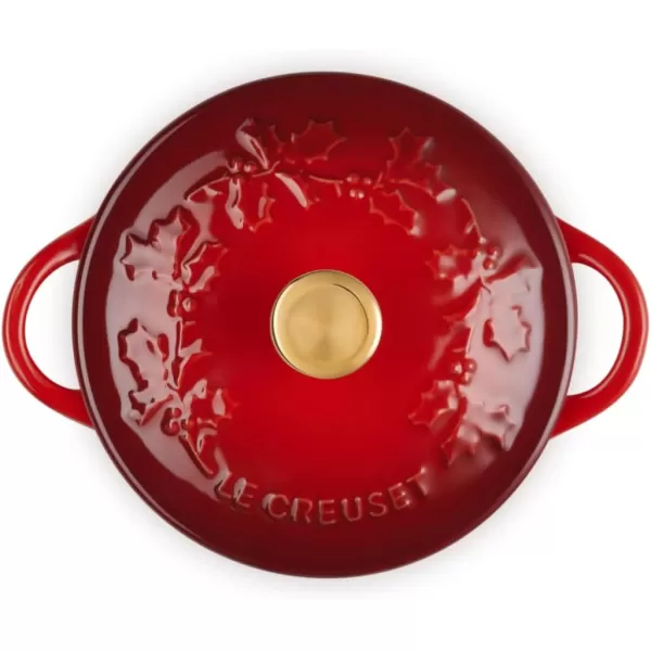 imageLe Creuset Stoneware Holly Collection Mini Round Cocotte 8 Oz Cerise with Gold KnobCerise