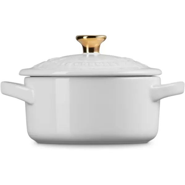 imageLe Creuset Stoneware Holly Collection Mini Round Cocotte 8 Oz Cerise with Gold KnobWhite