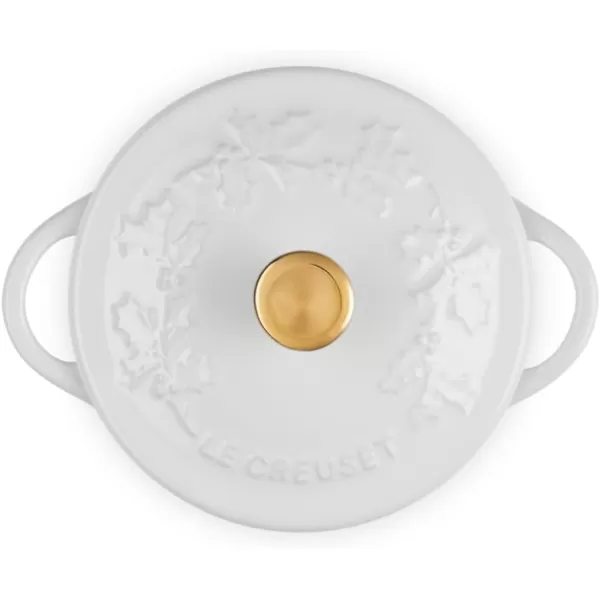 imageLe Creuset Stoneware Holly Collection Mini Round Cocotte 8 Oz Cerise with Gold KnobWhite