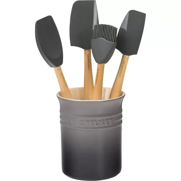 imageLe Creuset Silicone Craft Series Utensil Set with Stoneware Crock 5 pc WhiteOyster