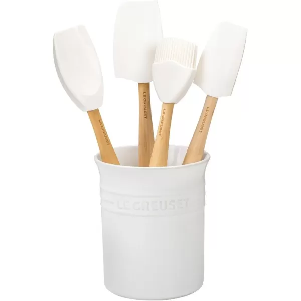 imageLe Creuset Silicone Craft Series Utensil Set with Stoneware Crock 5 pc WhiteWhite