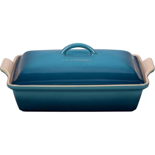 imageLe Creuset Stoneware Heritage Covered Rectangular Casserole 4 qt 12quot x 9quot CeriseMarine