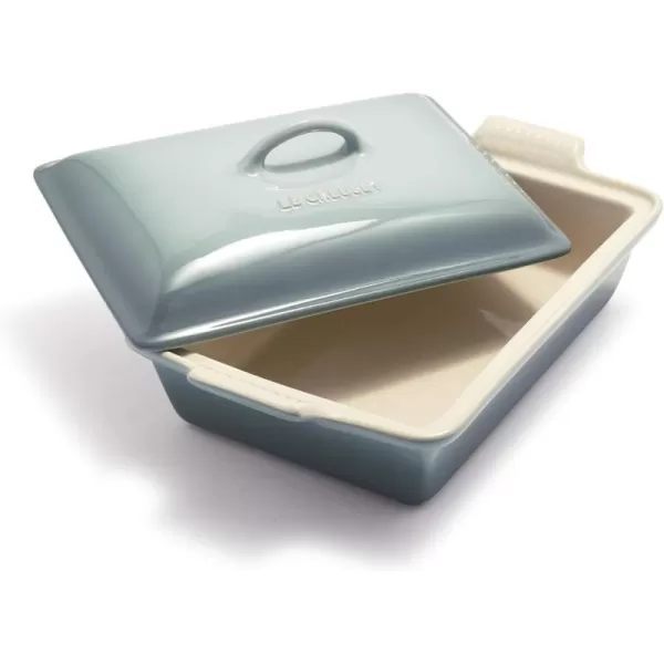 imageLe Creuset Stoneware Heritage Covered Rectangular Casserole 4 qt 12quot x 9quot CeriseSea Salt