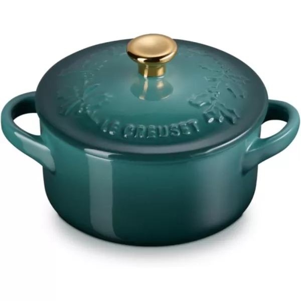 imageLe Creuset Stoneware Holly Collection Mini Round Cocotte 8 Oz Cerise with Gold KnobArtichaut