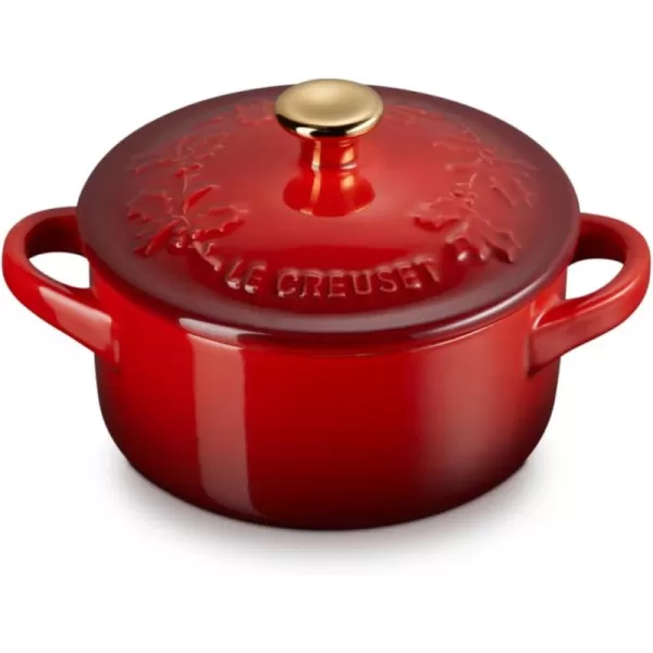 imageLe Creuset Stoneware Holly Collection Mini Round Cocotte 8 Oz Cerise with Gold KnobCerise