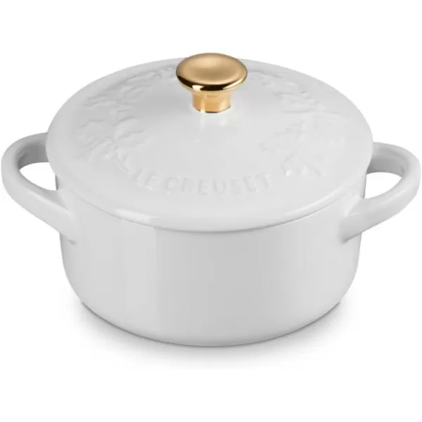 imageLe Creuset Stoneware Holly Collection Mini Round Cocotte 8 Oz Cerise with Gold KnobWhite