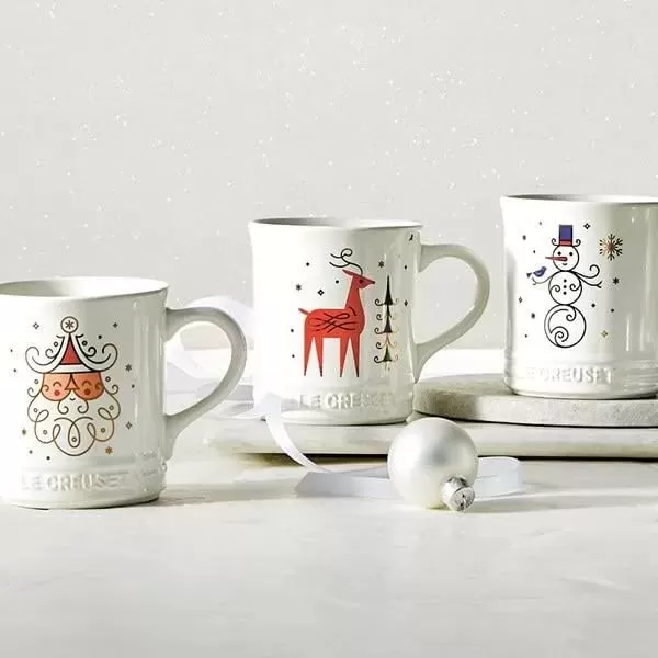 imageLe Creuset Stoneware Noel Collection Santa Mug 14 oz White wAppliqueReindeer Mug