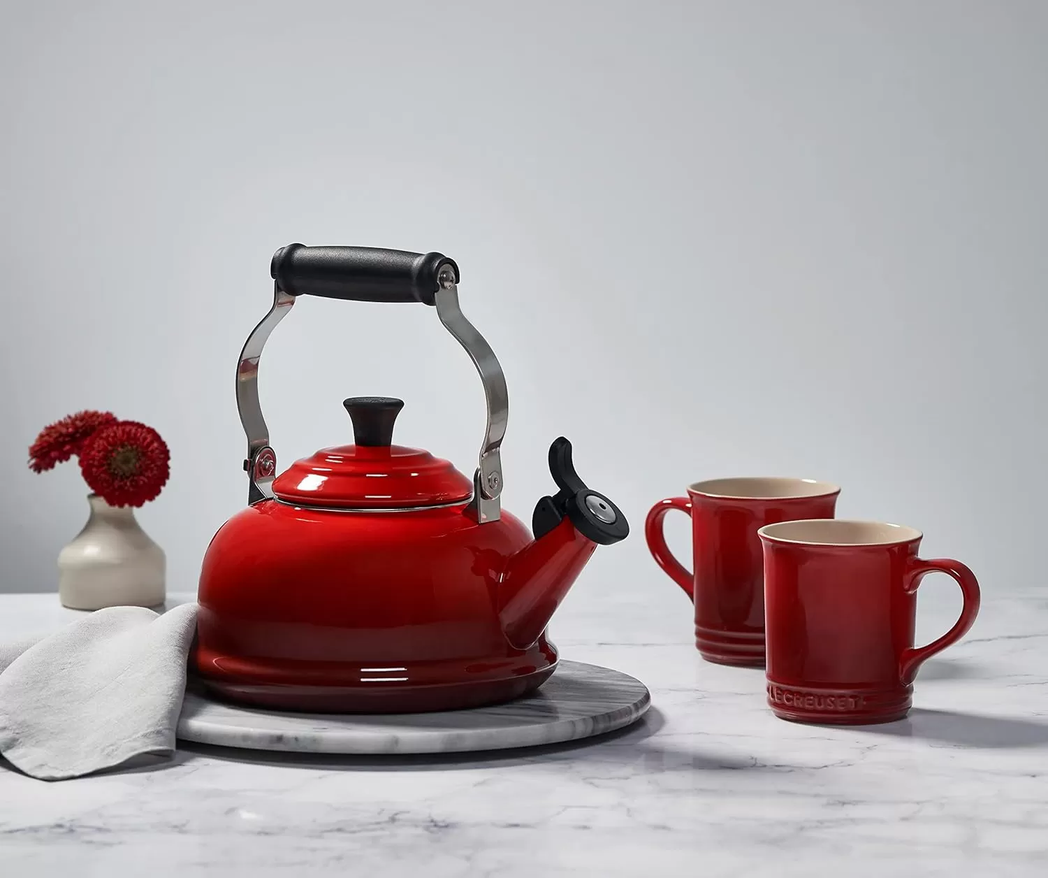 imageLe Creuset Enamel On Steel Whistling Tea Kettle 17 qt FlameCerise
