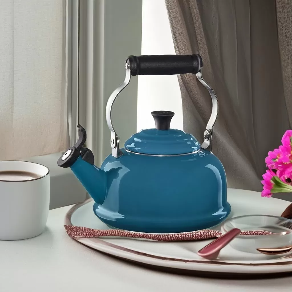 imageLe Creuset Enamel On Steel Whistling Tea Kettle 17 qt FlameDeep Teal