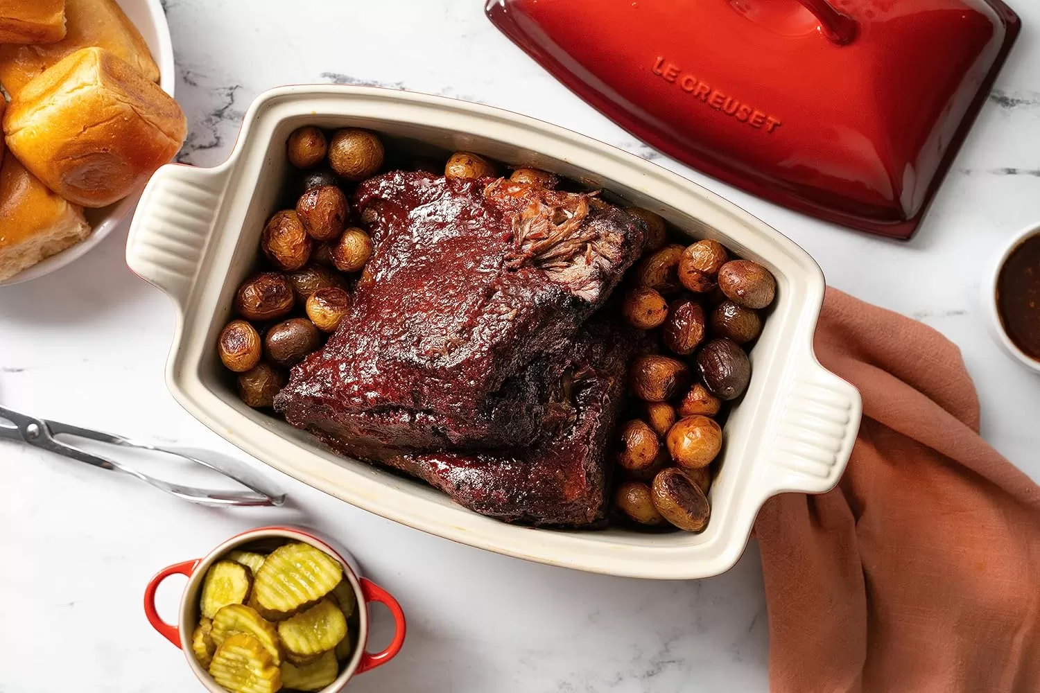 imageLe Creuset Heritage Stoneware Deep Baker with Lid 45 qt CeriseOyster