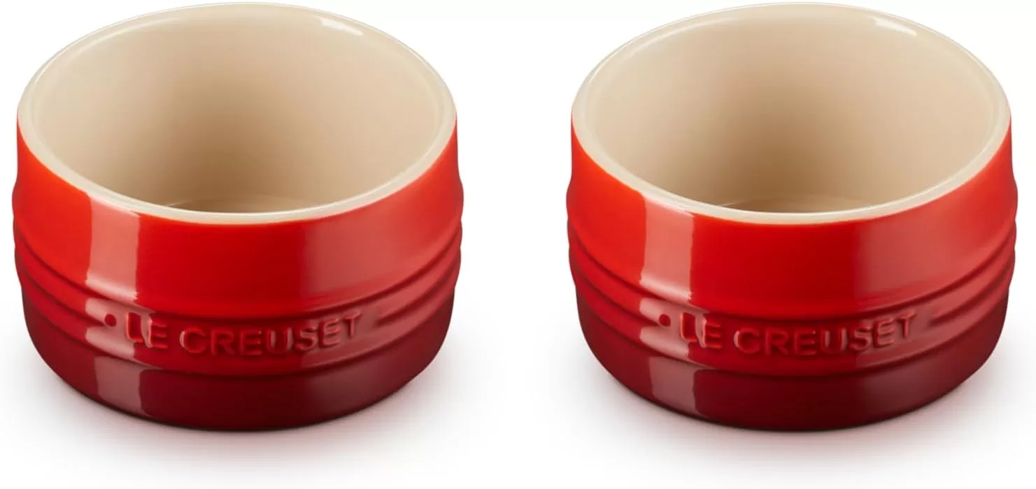 imageLe Creuset Stoneware Round Ramekin Straight Wall Set of 2 675oz Each ShallotCerise