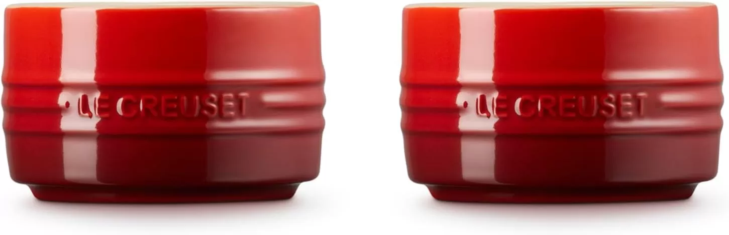 imageLe Creuset Stoneware Round Ramekin Straight Wall Set of 2 675oz Each ShallotCerise