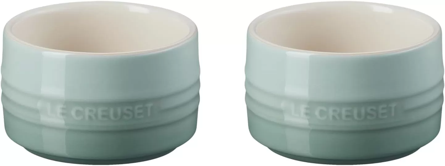 imageLe Creuset Stoneware Round Ramekin Straight Wall Set of 2 675oz Each ShallotSea Salt
