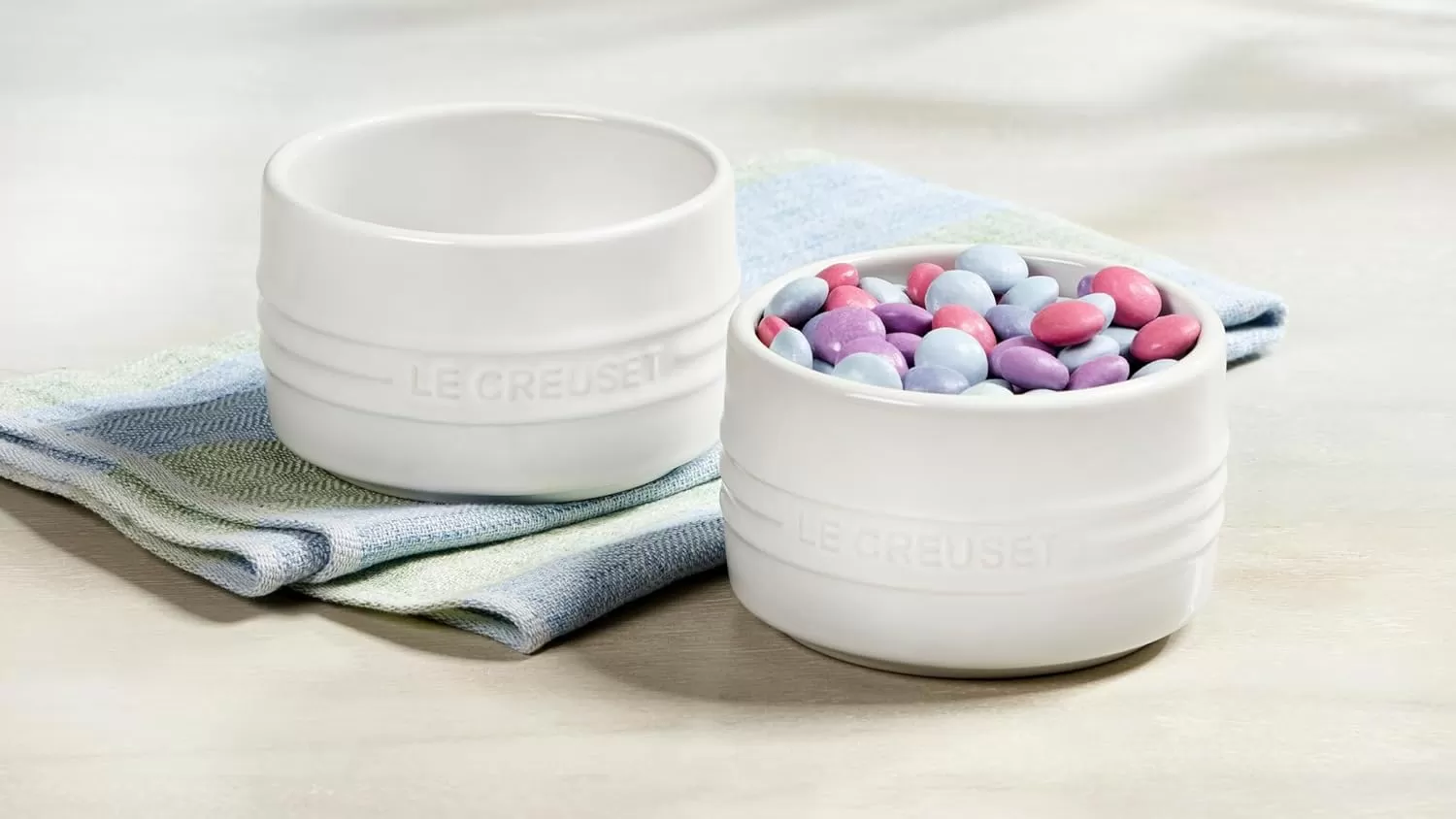 imageLe Creuset Stoneware Round Ramekin Straight Wall Set of 2 675oz Each ShallotSea Salt