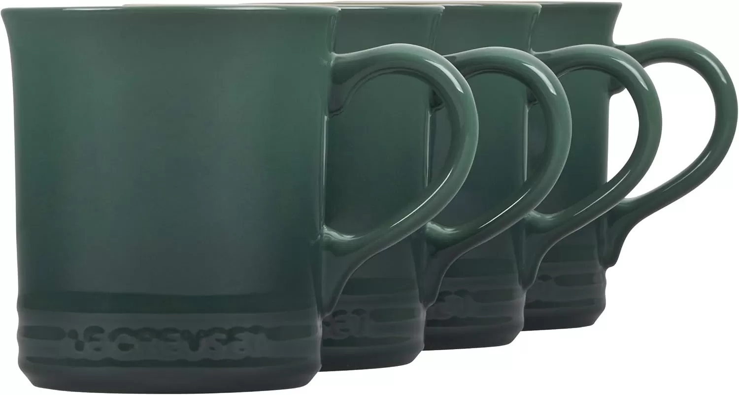 imageLe Creuset Stoneware Set of 4 Mugs 14 oz each OysterArtichaut