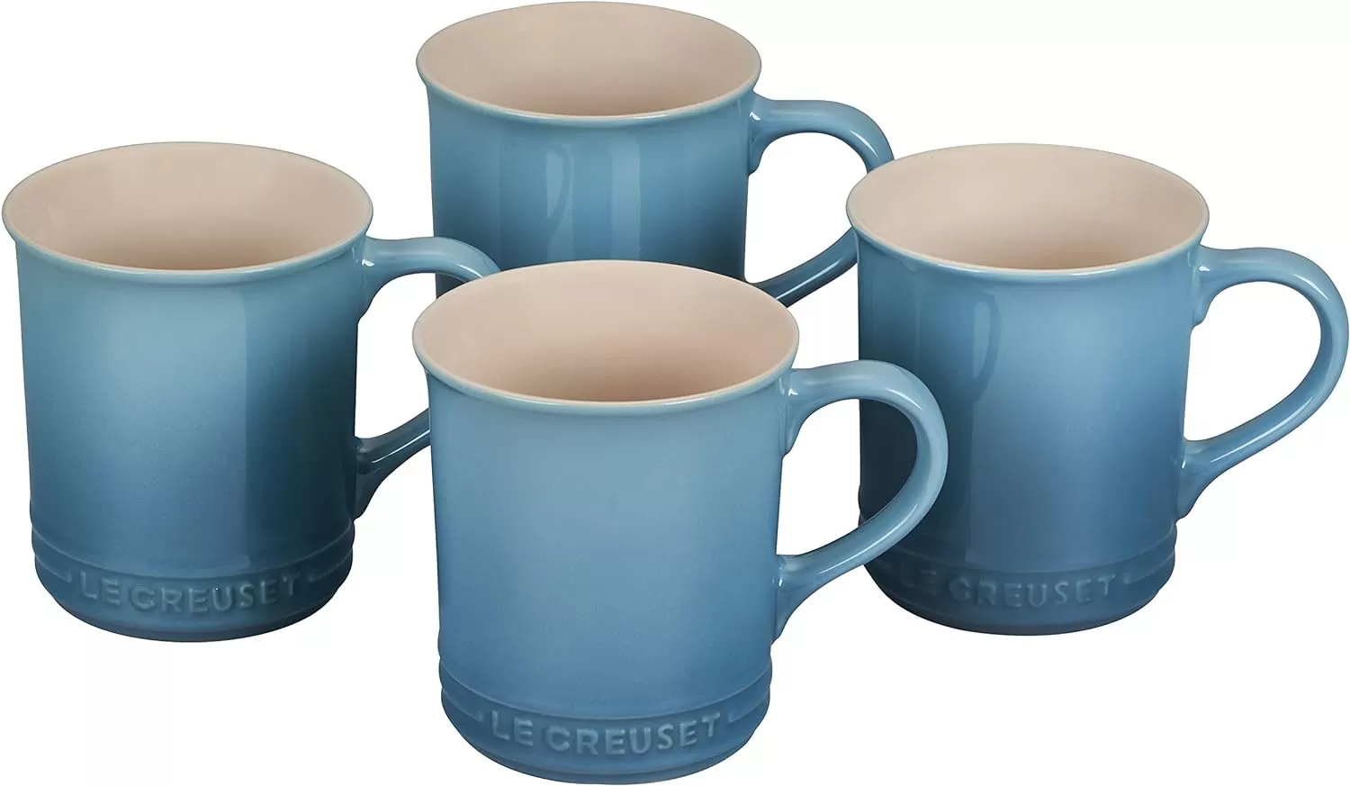 imageLe Creuset Stoneware Set of 4 Mugs 14 oz each OysterCaribbean