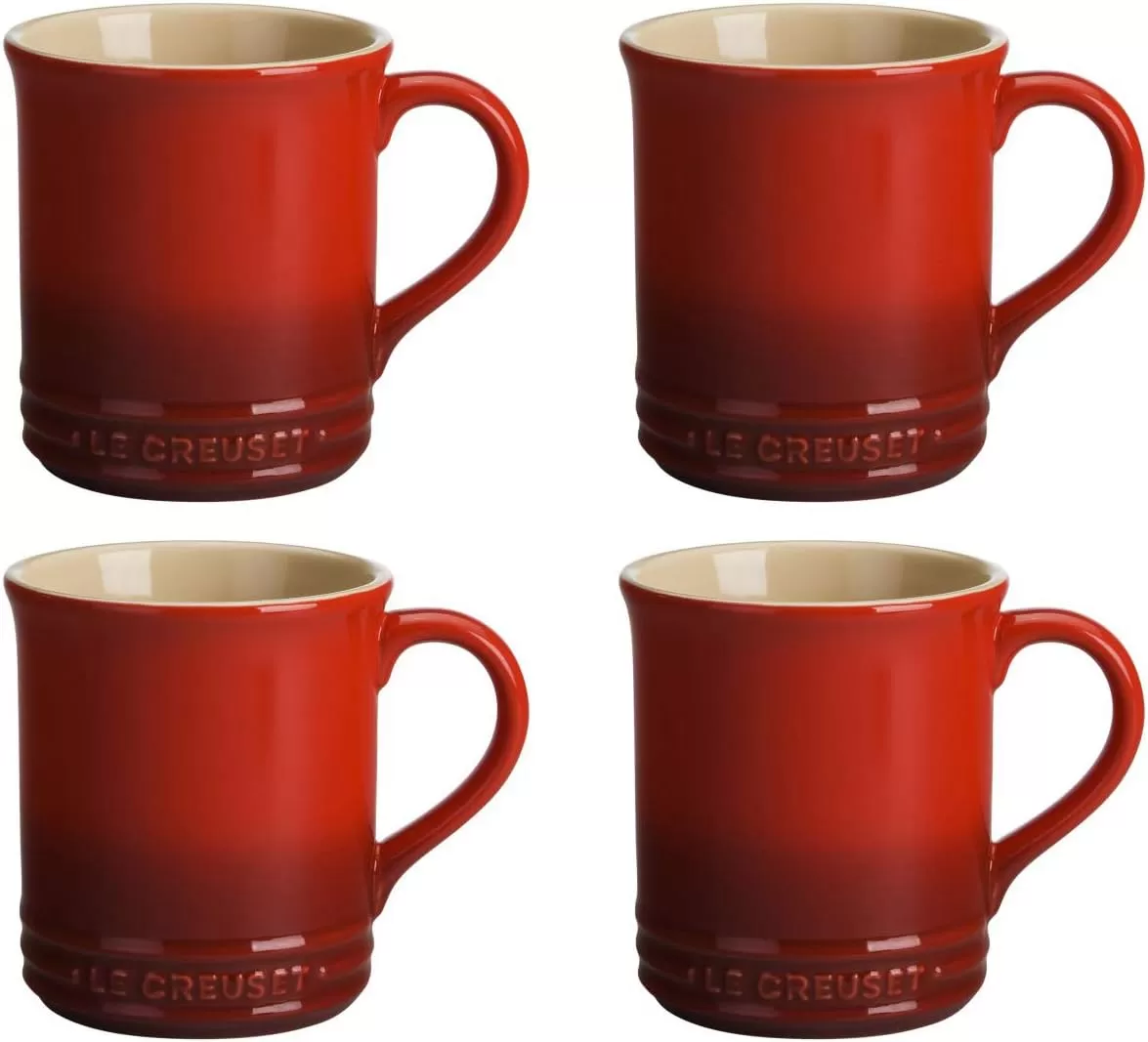 imageLe Creuset Stoneware Set of 4 Mugs 14 oz each OysterCerise