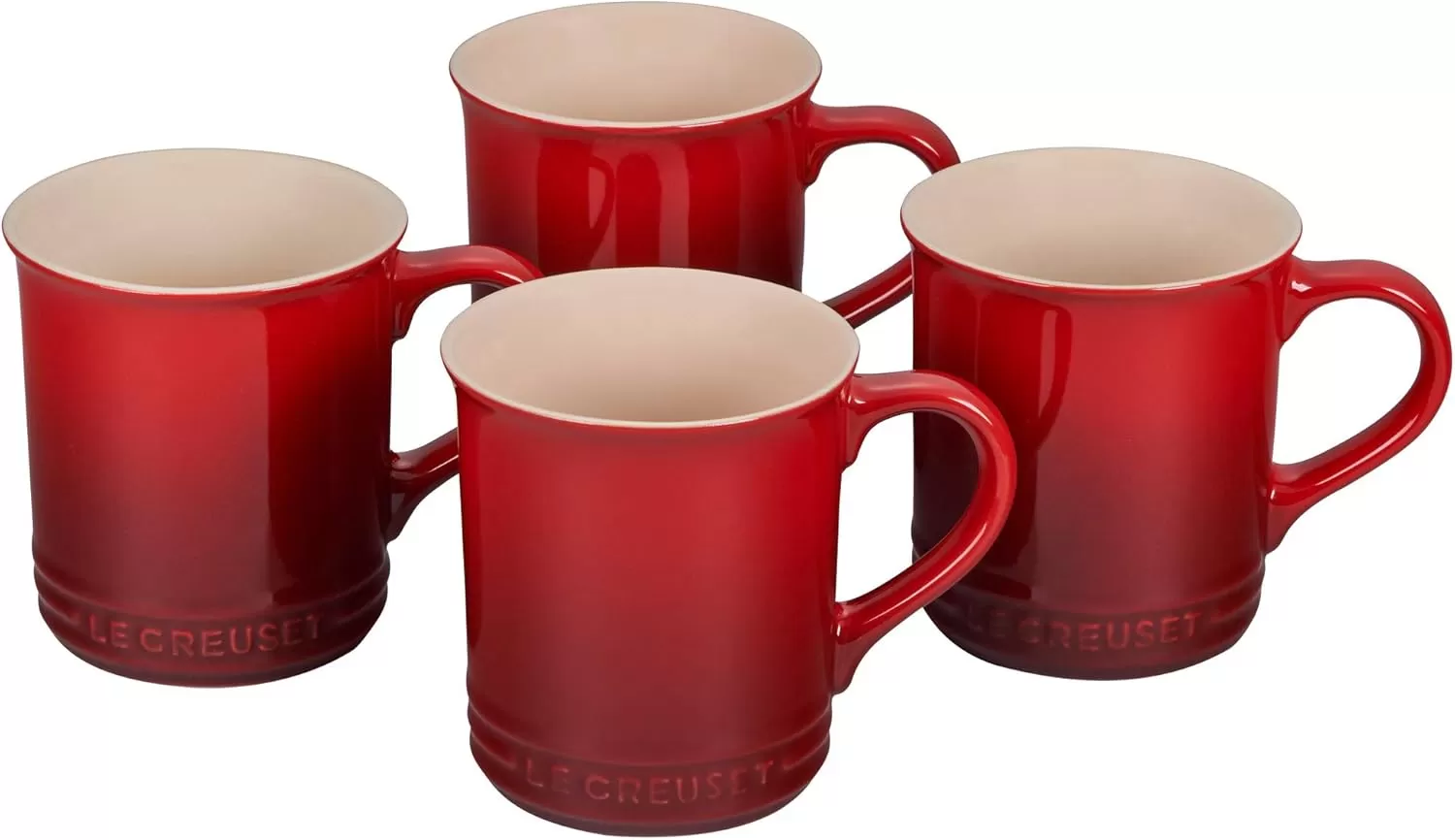imageLe Creuset Stoneware Set of 4 Mugs 14 oz each OysterCerise