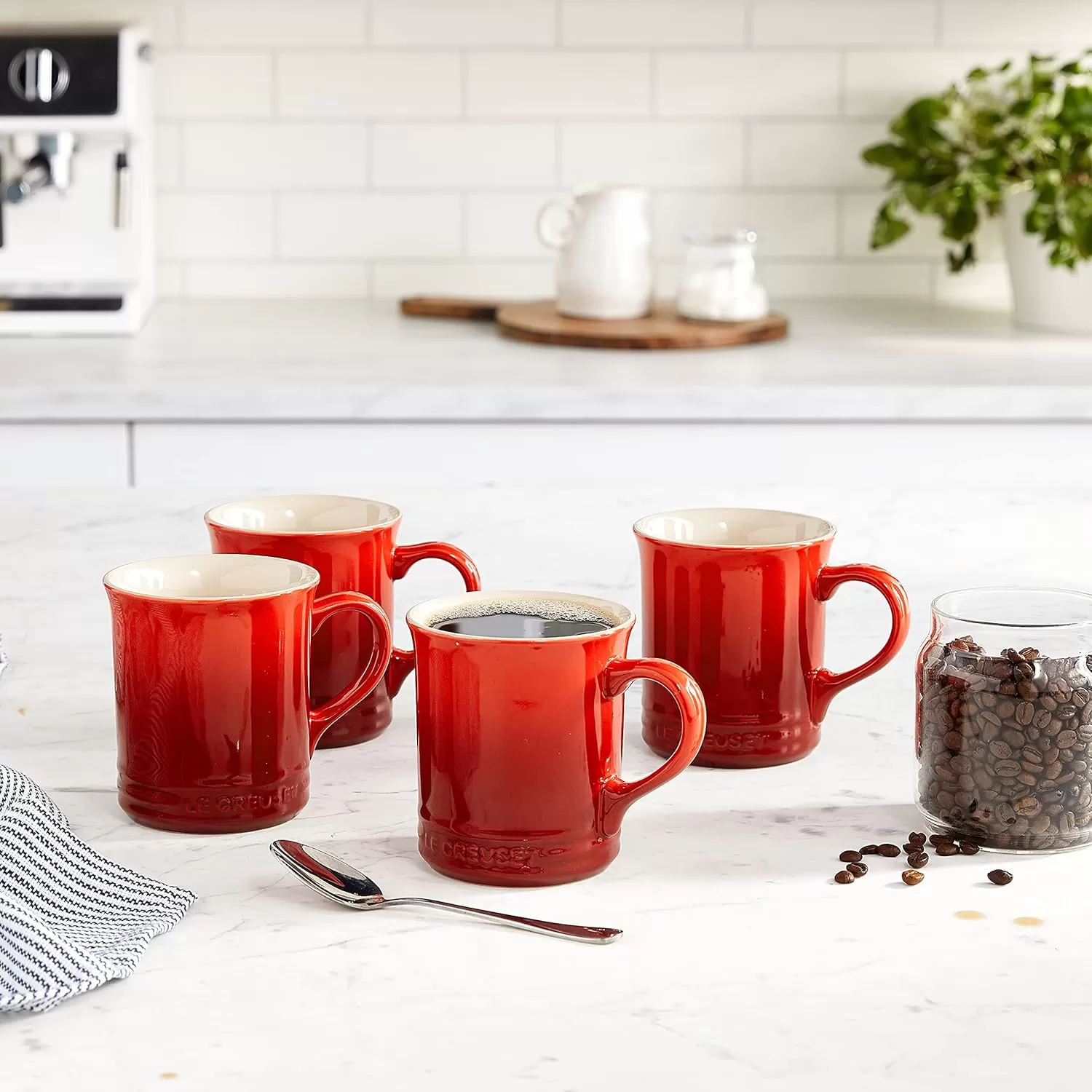imageLe Creuset Stoneware Set of 4 Mugs 14 oz each OysterCerise