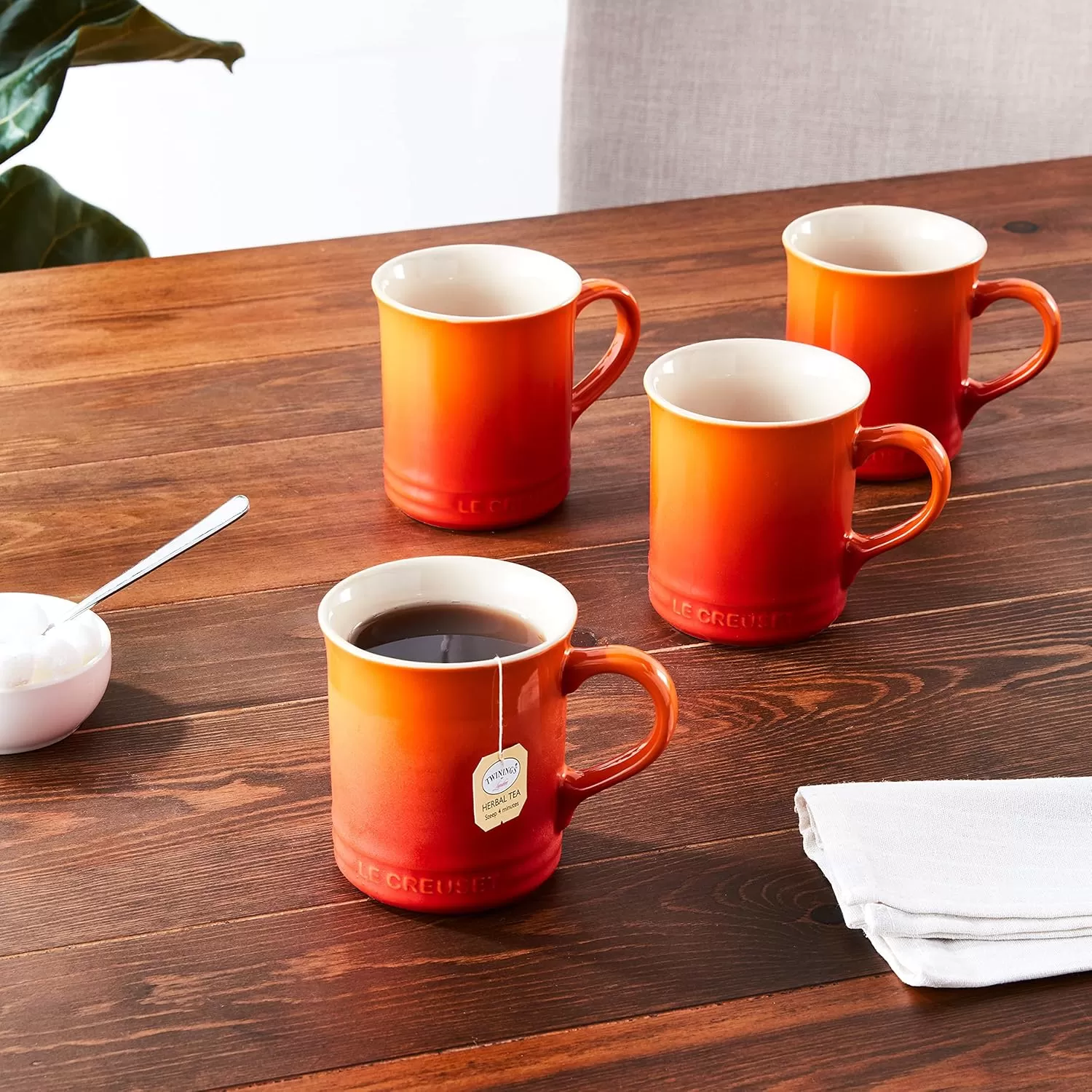 imageLe Creuset Stoneware Set of 4 Mugs 14 oz each OysterFlame